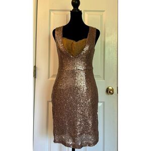 Tobi Bronze Sequin Vegas Style Deep V-Neck Mini Dress Size Medium